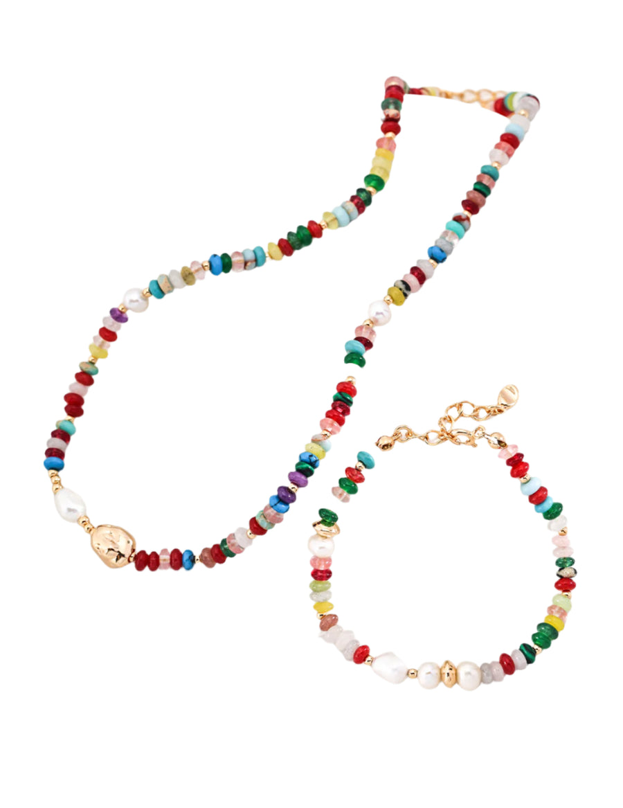 925 Sterling Silver Pearl & Colorful Gemstone Necklace – Dopamine Jewelry