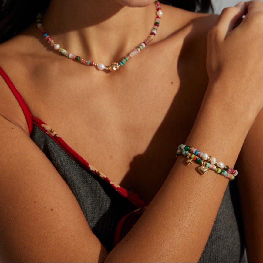 925 Sterling Silver Pearl & Colorful Gemstone Necklace – Dopamine Jewelry