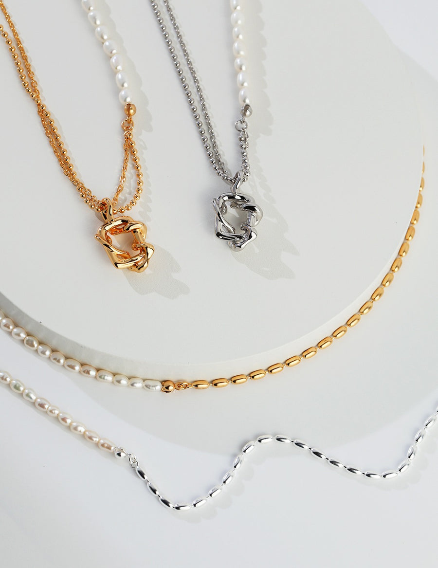 925 Sterling Silver Beaded Pearl Necklace – Minimalist Everyday Chain in Gold or Silver