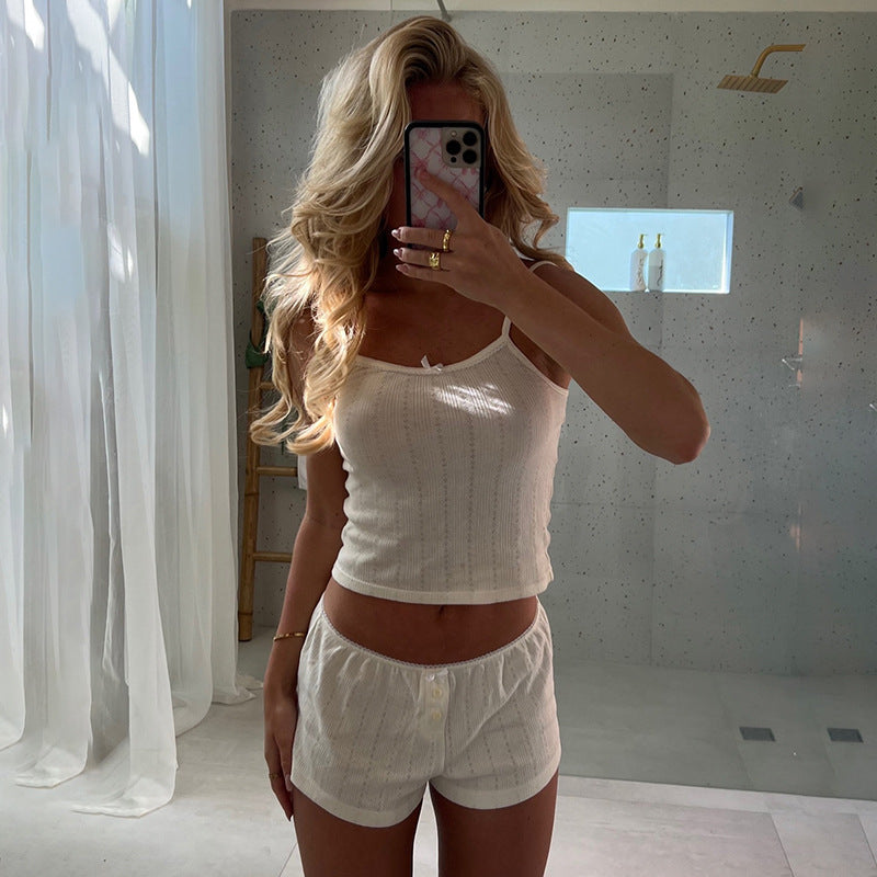 Summer Jacquard Cami & Shorts Set – Lightweight Loungewear for Women