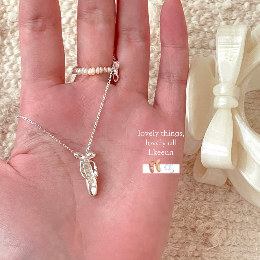 Silver Ballet Shoe Pendant Necklace – Elegant Clavicle Chain, Gold or Silver Finish