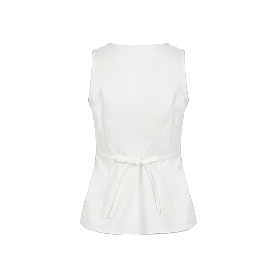 White Ruched V-Neck Sleeveless Top – Soft Girl Style, Slim Fit